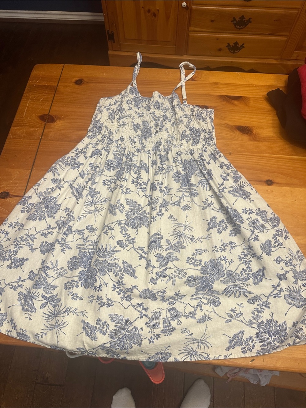 Universal Thread White and Blue Floral Smocked Midi Sundress